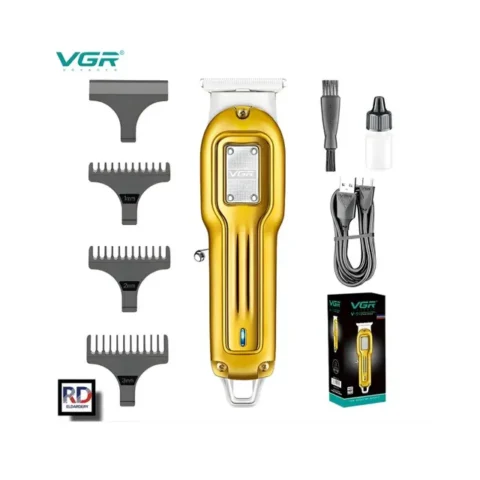 VGR V-919- ماكينة حلاقة كهربائية احترافية للرجال، لاسلكية، قابلة للشحن، ذهبية، مع 3 أمشاط توجيهية