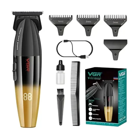 VGR-906 ماكينة حلاقة كهربائية احترافية للرجال من VGR – شفرات DLC، شحن سريع USB-C، بطارية ليثيوم أيون 2000 مللي أمبير