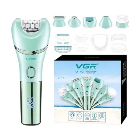 جهاز إزالة شعر نسائي VGR V-756 متعدد الاستخدامات 7 في 1 الاحترافي – مقاوم للماء IPX7، بطارية ليثيوم 90 دقيقة، شحن سريع، تصميم مدمج للسفر